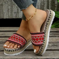 Weave Women's Slippers Platform Summer Shoes for Women 2023 New Beach Casual Heeled Sandals Bohemian Handmade Ladies Espadrilles - Image 2