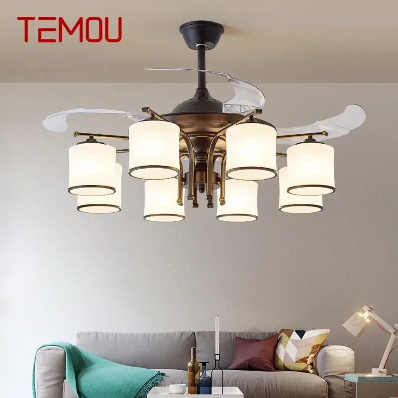 TEMOU Modern Stealth Fan Light Luxury Living Room Restaurant Bedroom Ceiling Fan Light Remote LED Electric