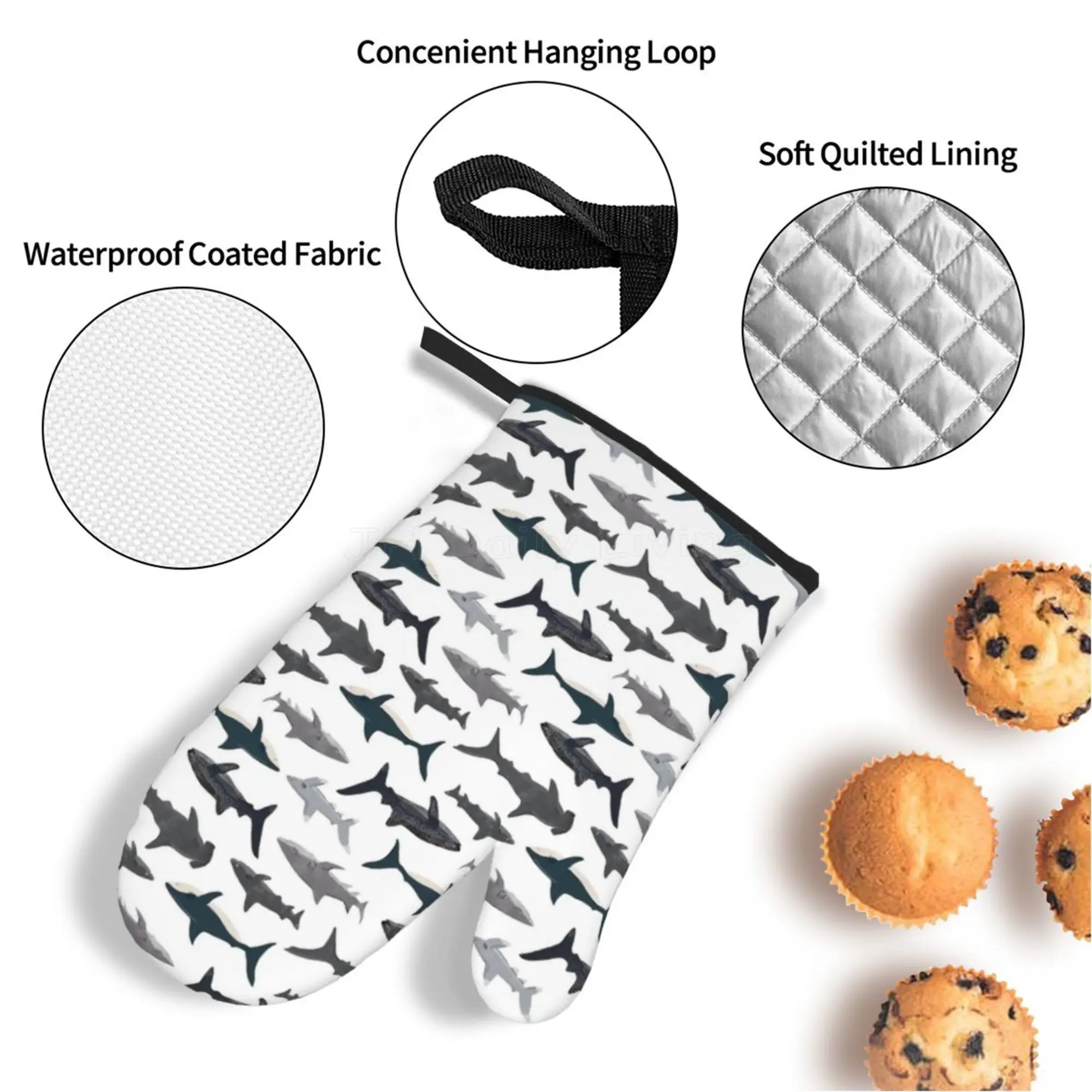 Ocean Whale Shark 4pcs Oven Mitts and Pot Holders Sets Heat Resistant Non Slip Kitchen Gloves Hot Pads with Inner Cotton Layer
