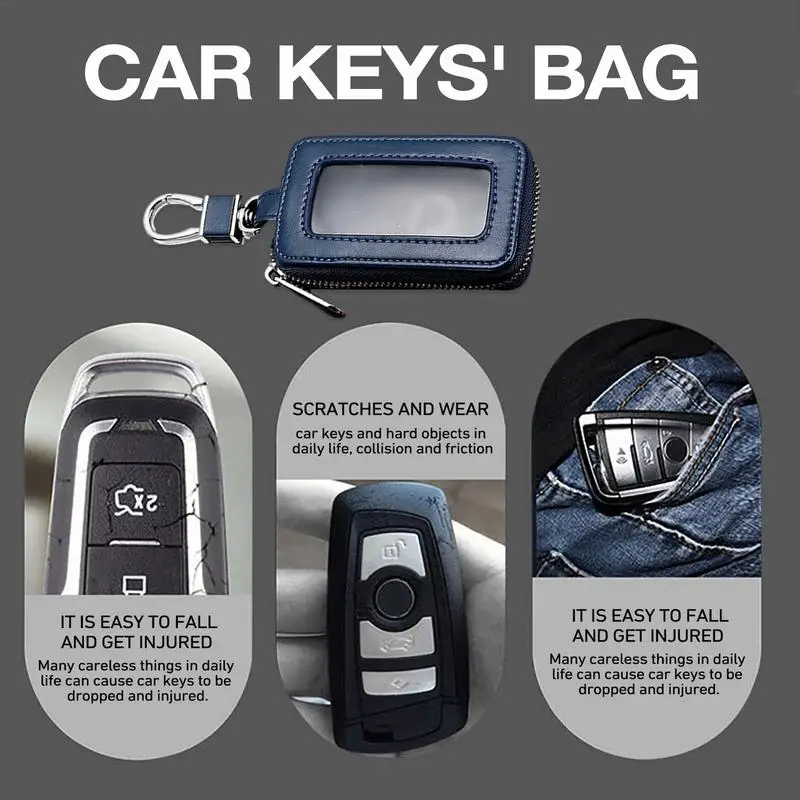 Car Key Case Key Protector Smart Key Chain Coin Holder Metal Hook And Keyring Wallet Zipper Retro Bag For Auto Remote Key Fob