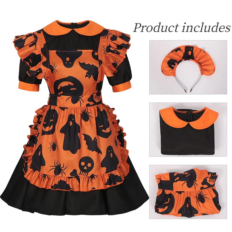 

Vampire Pumpkin Suit Cosplay Costume Lolita Maid Sexy Ladies Animation Show Dress Halloween Carnival Party for Adult Women