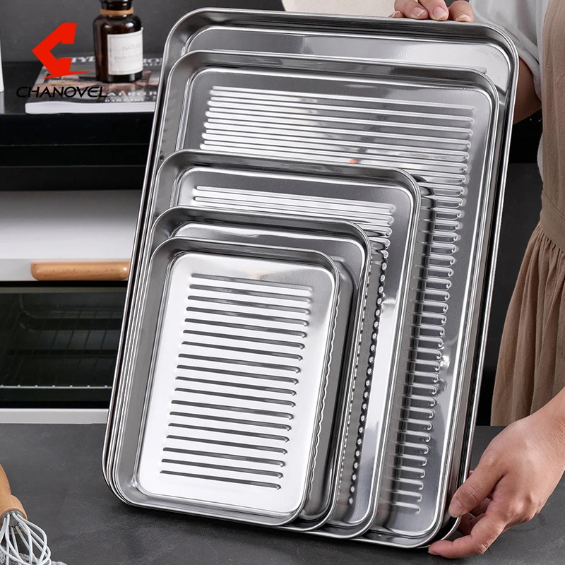 

Rectangular Stainless Steel Baking Pan Non-Stick BBQ Cake Bread Biscuits Dish Food Storage Tray Plate Bakeware Kitchen Accessori