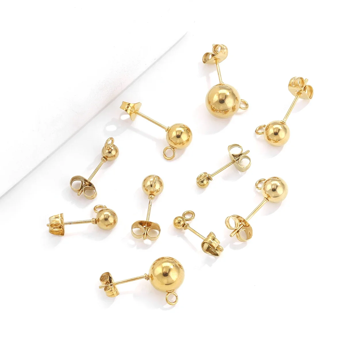 Adabele 100pcs Hypoallergenic Stud Earring Posts Findings 4mm Ball Post  Closed Loop with Earnut Back Gold Plated Brass for Earrings Making CF218-3