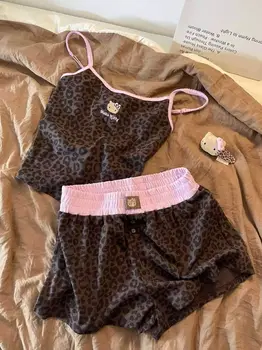 Hello Kitty Women's Leopard Print Camisole & Shorts Pajama Set Summer Cute Sweet Soft Comfy Breathable Home Loungewear