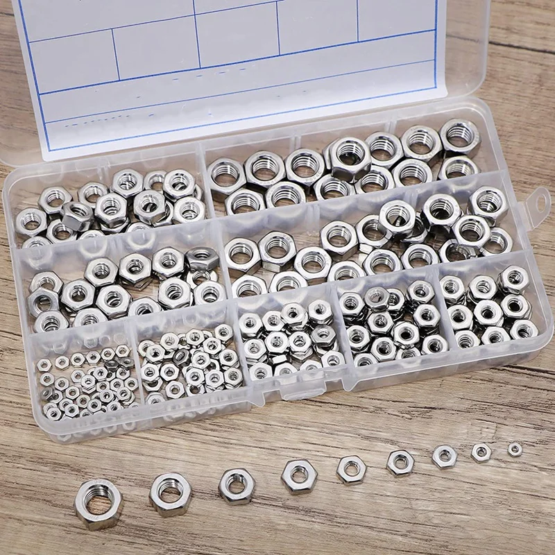 Stainless Steel Nuts 2-56 To 3/8Inch-16 UNC Hex Nuts Assortment Kit For Screws Bolts-280Pcs