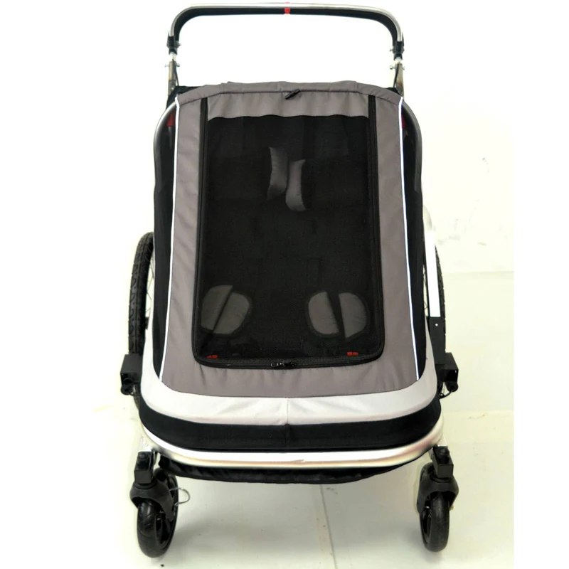 3-in-1 Double Seat Bicycle Trailer, Kids Jogger Stroller, Twins Bike Trailer Converts to Baby Carriage
