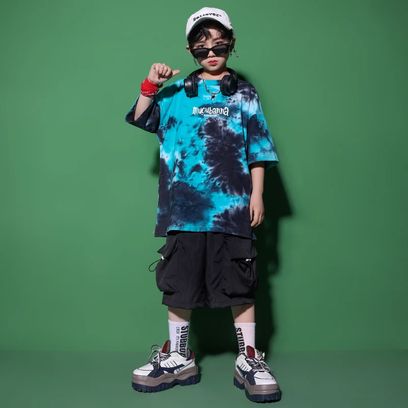 

Kid Kpop Outfits Hip Hop Clothing Oversized T Shirt Black Casual Summer Cargo Shorts For Girl Boy Jazz Dance Costume Clothes