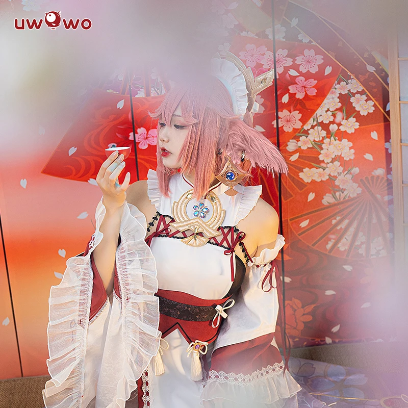 ラストバッチ UWOWO 八重巫女 コスプレ メイド衣装 リボン付き 原神