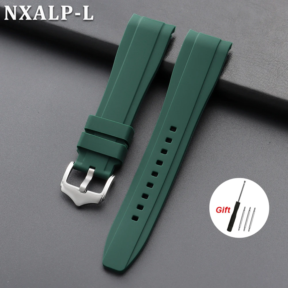 Enhanced Rubber Strap Silicone Watch Band - Waterproof Sport Bracelet with Curved End Design