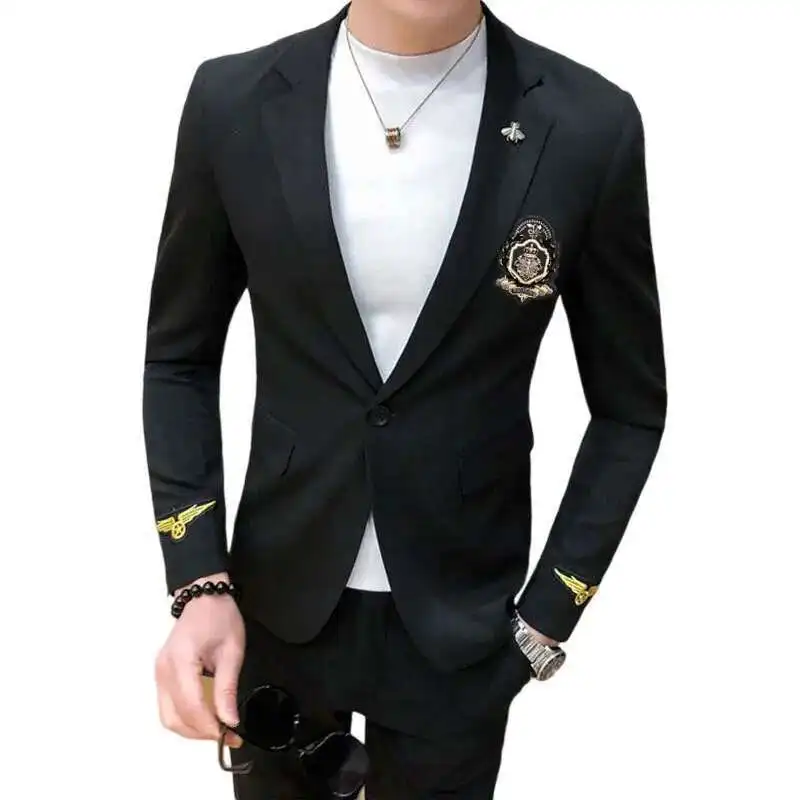 Nightclub Punk Blazer Hombre Men Embroidery Blazer Men Black Gold Badge Jacket Stage Costumes For Singers Male Terno Masculino