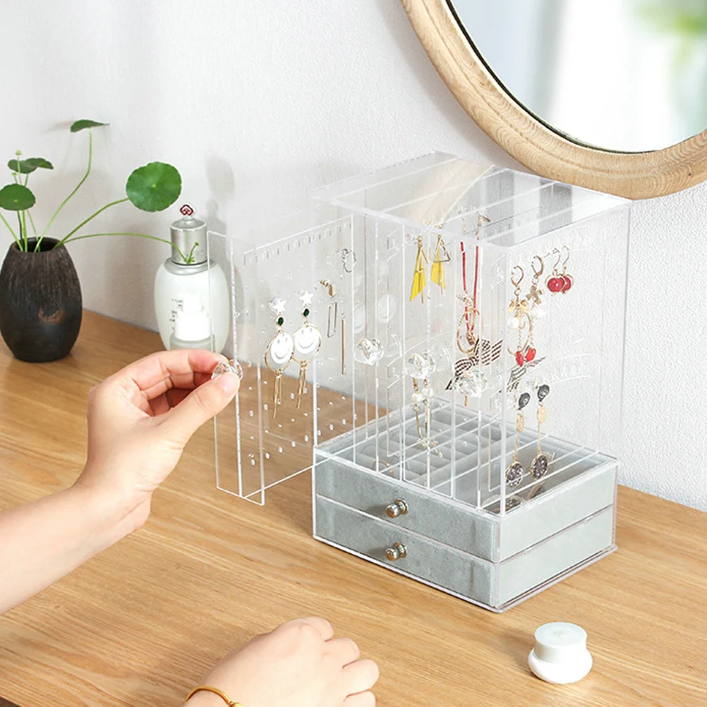 Acrylic Jewelry Display Box 2 Drawers Clear Organizer Rack Showcase Holder for Earrings Bracelet