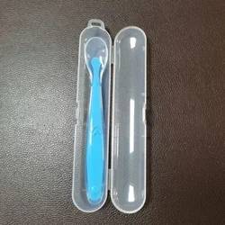 Silicone Baby Training Spoon Set with Storage Box - Soft Tableware (Blue Set)