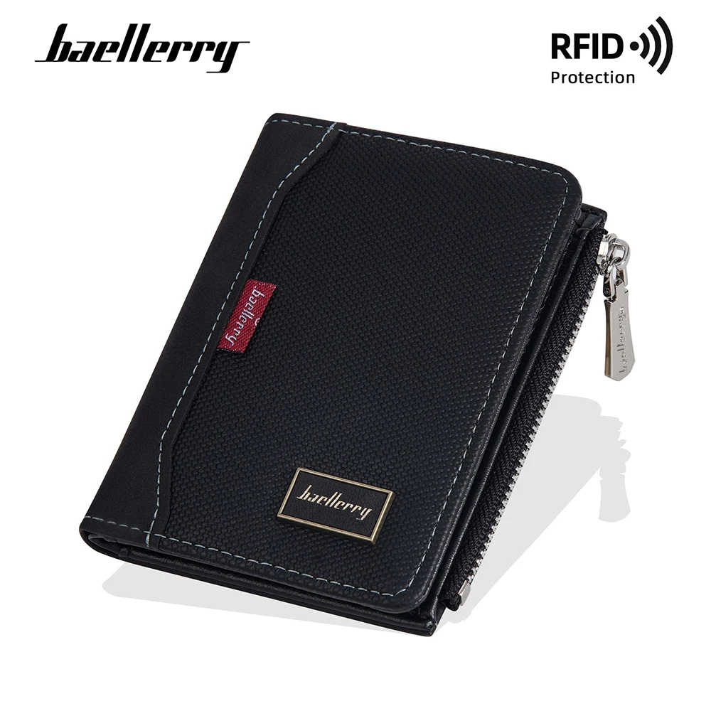 Baellerry Old School Men's Wallet Short Distressed Leather Look 5+ Card Slots Zipper Gift