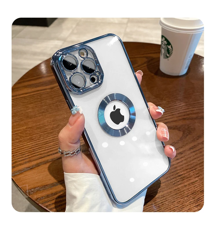 Luxury Transparent Plating Logo Hole Case For iPhone 13 12 11 Pro Max XS XR 7 8 Plus SE 2020 Camera Lens Glass Protector Cover iphone 13 pro phone case