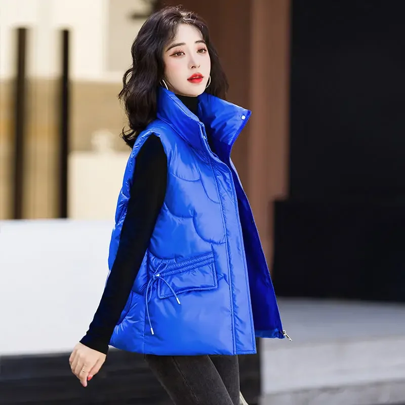 Women's Vest Shiny Wash-free Down Cotton Korean Style Loose Thick tAutumn and Winter Short Vest