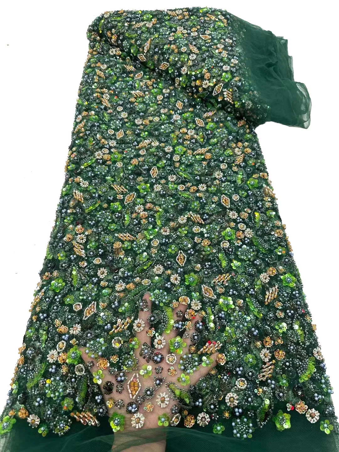 

2023 new heavy industry three-dimensional irregular bead tube bead sheet derherical bead mesh, fashion evening dress/5yards