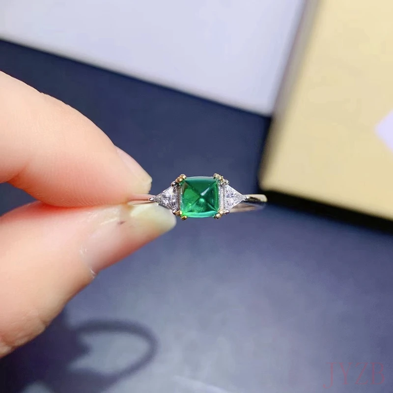 

925 Sterling silver 100% natural sugar tower emerald ring, suitable for women's fashion party jewelry engagement gift, free ship
