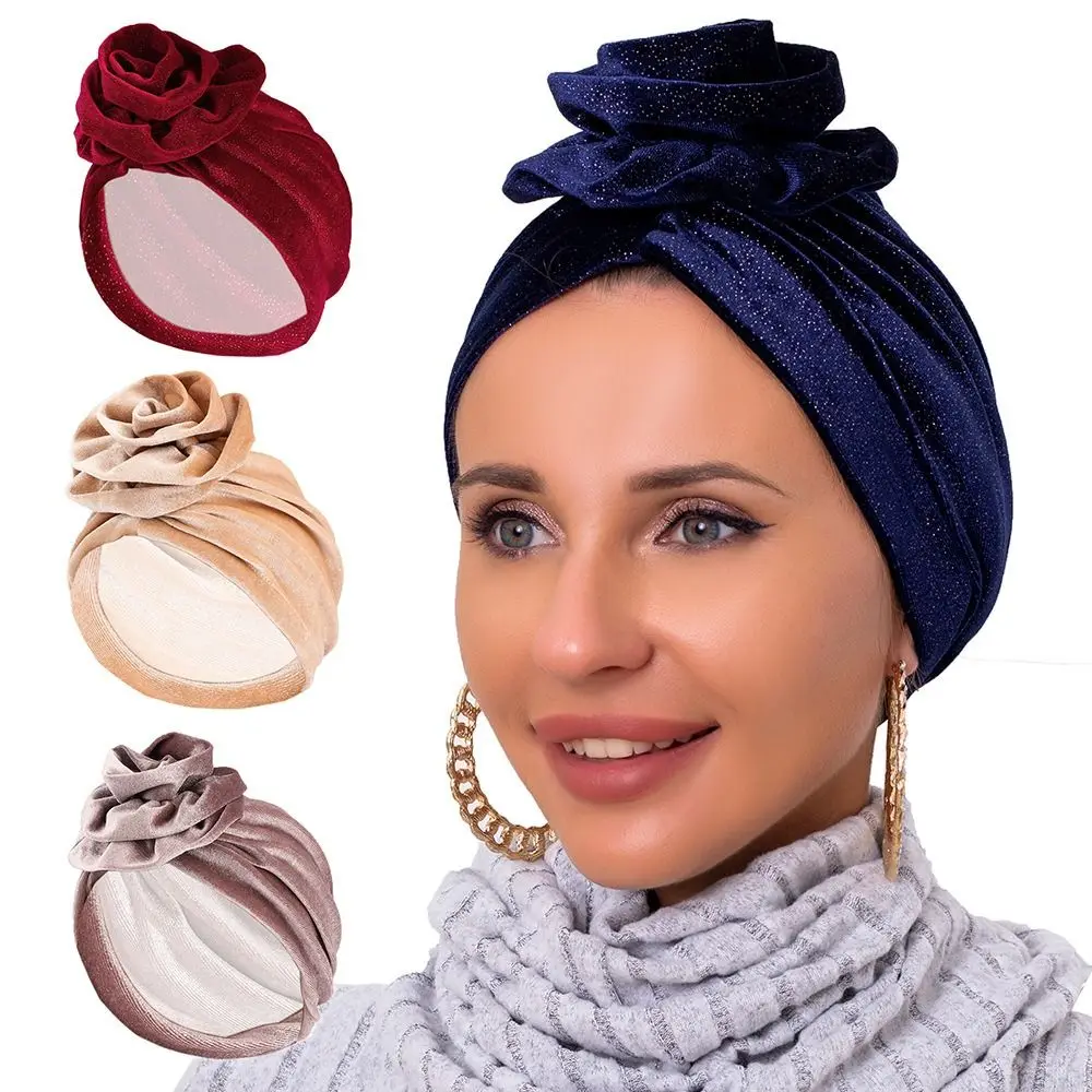 

Velvet Flower Headband Hat Winter Warmth Stretch Bandana Head Wrap Headscarf Floral Turban Party