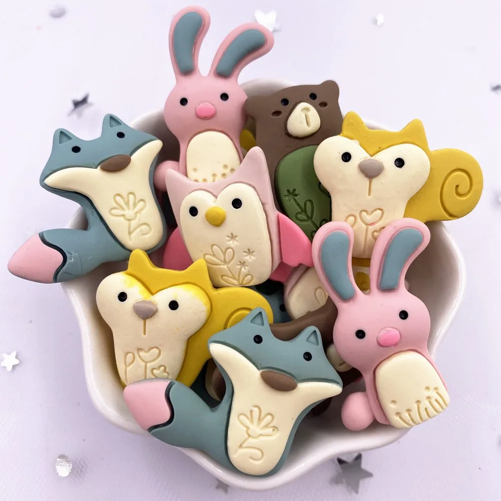Hand Bemalt Harz Kawaii Bunte Anime Kaninchen Fuchs Bär Eule Flatback Figurine 10PCS Sammelalbum DIY Decor Home Zubehör Handwerk