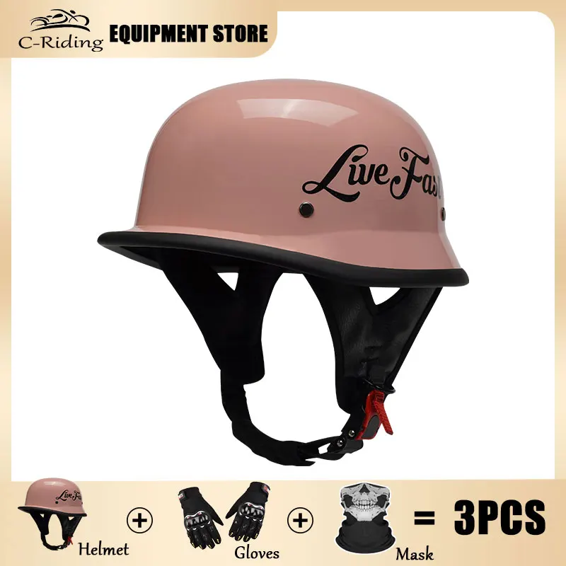 

Retro Men's And Women's Motorcycle Helmets Electric Car Half-helmet Summer General Locomotive German Soldier Safety Cap