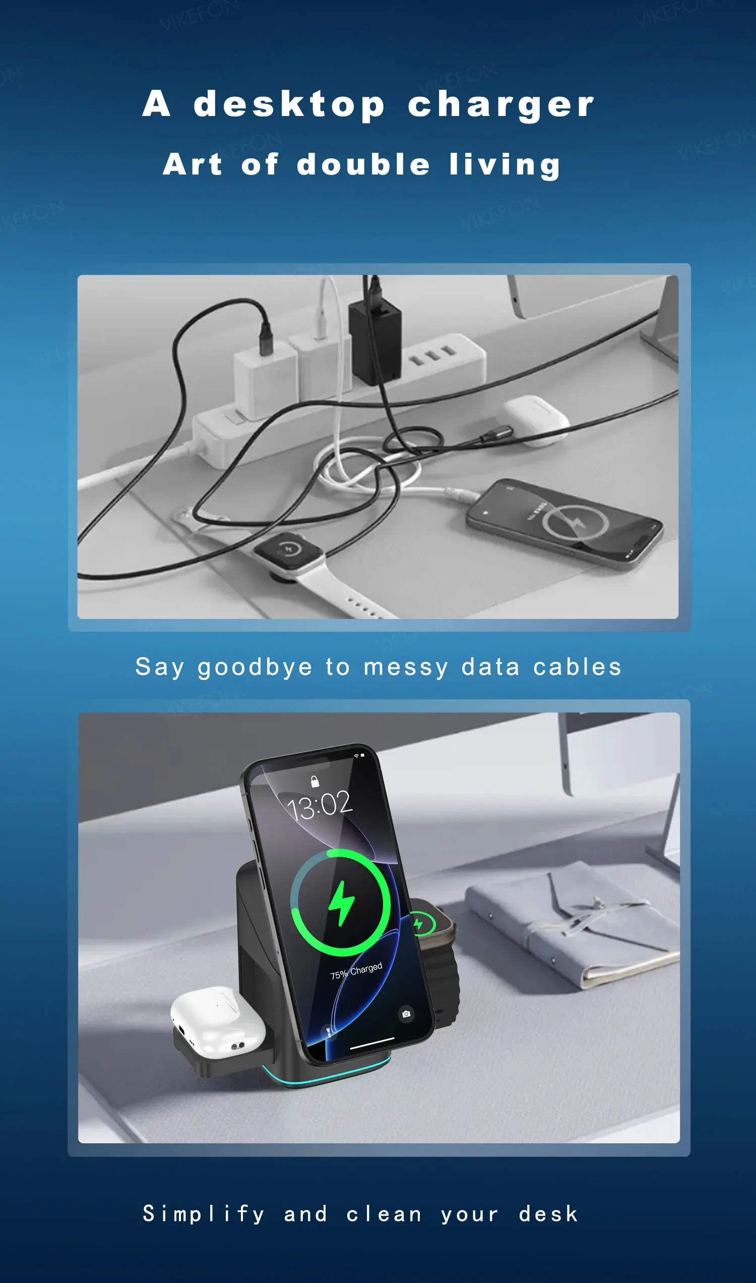 3-in-1 Electric Rotation Magnetic Wireless Charger With LED Breathing Light For Mag Safe IPhone 16 15 14 13 12 IPhone Watch Pro_voghion.com