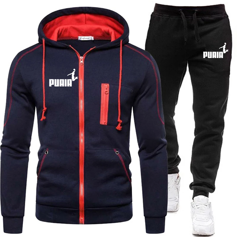 Men's Tracksuit Casual Jogging Suit Outdoor Set Zipper Hoodies + Black Sweatpant 2Pcs 2023 Spring Fashion New Streetwear M-3Xl