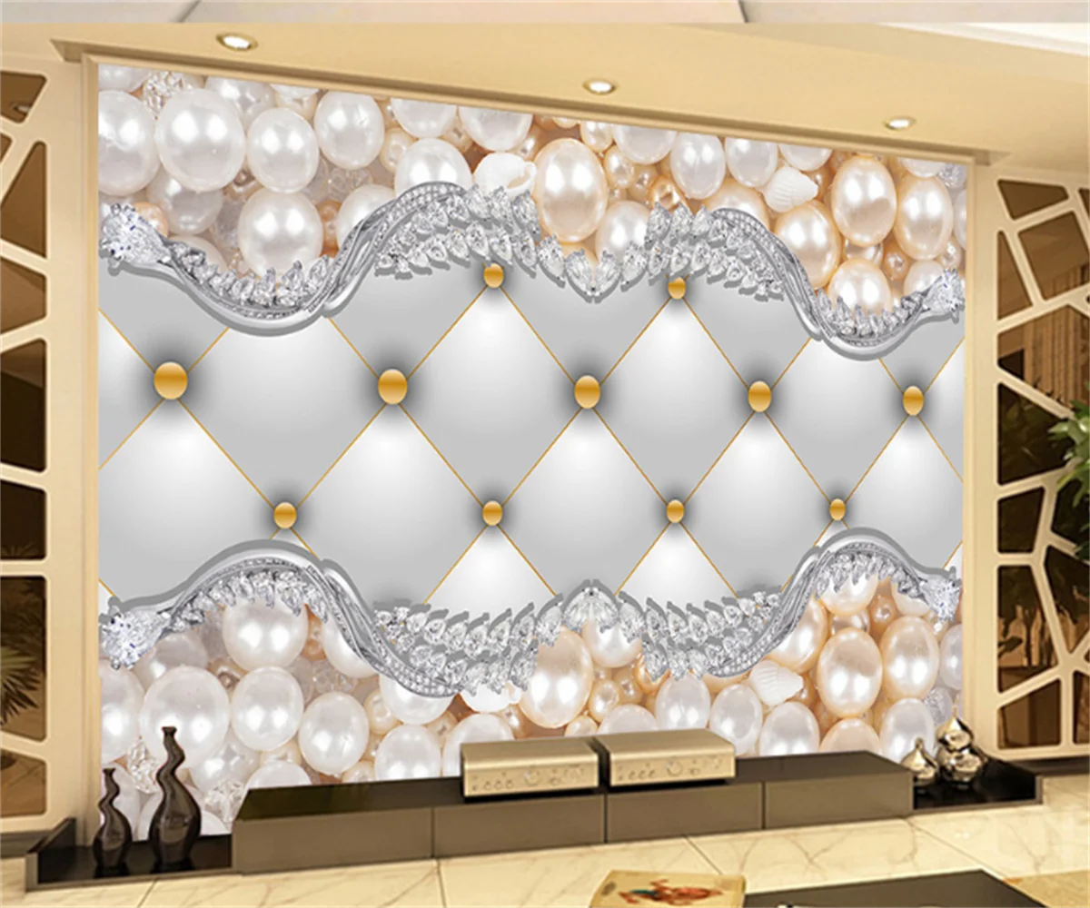 European-style American pearl and diamond living room background wallpaper custom 3D arbitrary size wallpaper mural lake mural