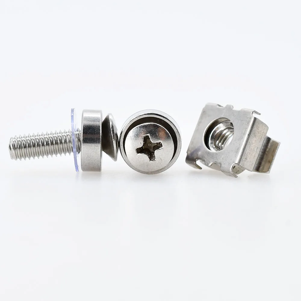 Description Picture 5 of item304 Stainless Steel Rack Mount Screw Bolt Nut Set Phillips Screws Washers Cage Nuts Kit For Rack Mount Server Cabinet Shelves