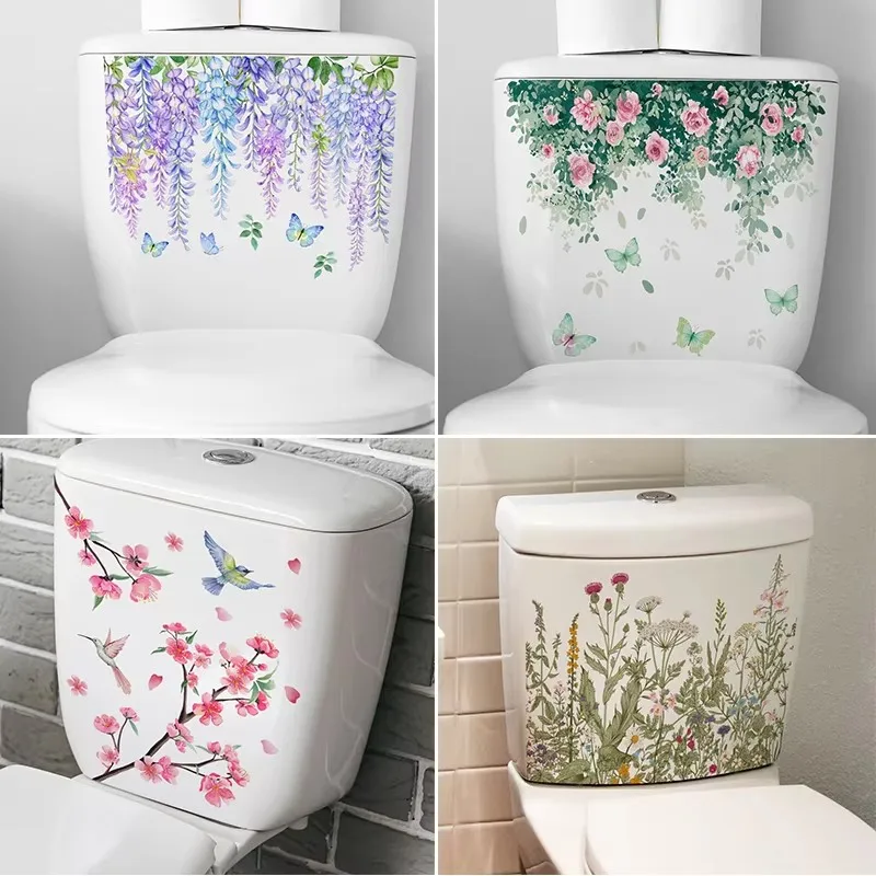 C43# Fresh Plants, Flowers, Leaves, Wall Stickers, Toilet Stickers, Bathroom Decoration Wall Stickers