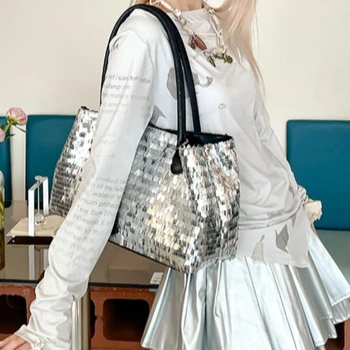 Borse a Spalla con Paillettes per Donna, Shopper Lucidi di Grande Capacità, Borse da Sera per Discoteca, Borse Firmate di Lusso