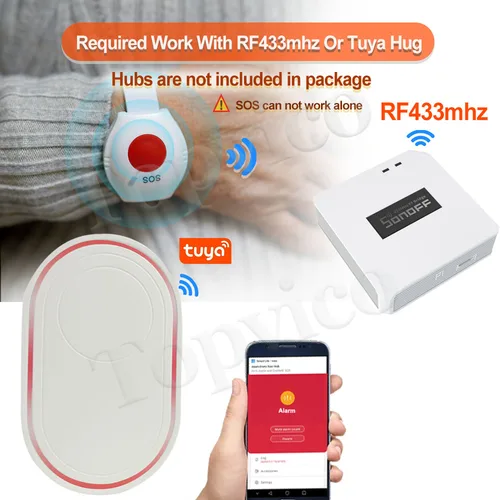 Topvico-패닉 버튼 RF 433mhz SOS 비상 버튼 노인 알람 시계, 팔찌, 노인, GSM, 홈 보안 경보 시스템, 2 개 2
