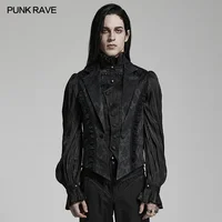 PUNK RAVE Men's Gothic Gorgeous Lace Decoration Asymmetric Lapel Waistcoat Unique Pointed Outline Elements Party Long Sleeve Top 1