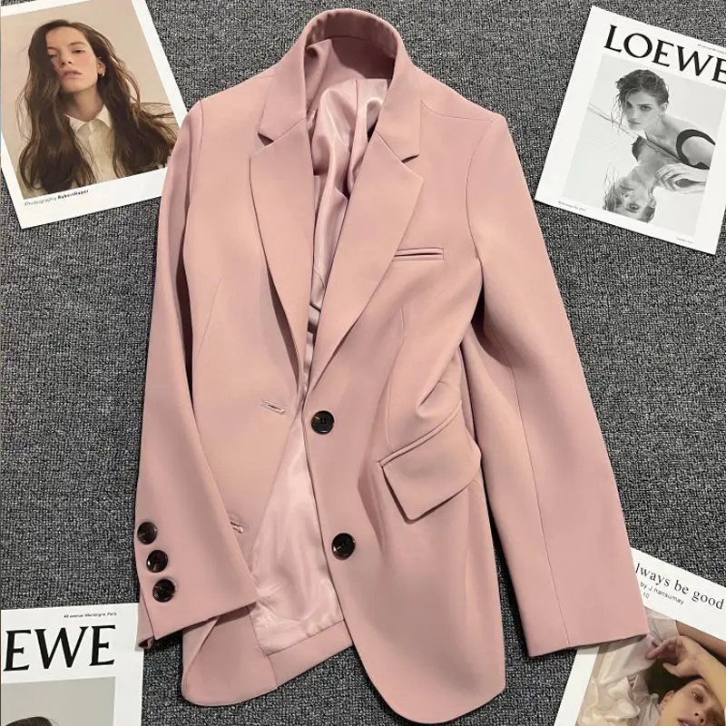 

New Spring Autumn Women Pink Casual Blazers Coats Fashion Loose Versatile Solid Suit Tops