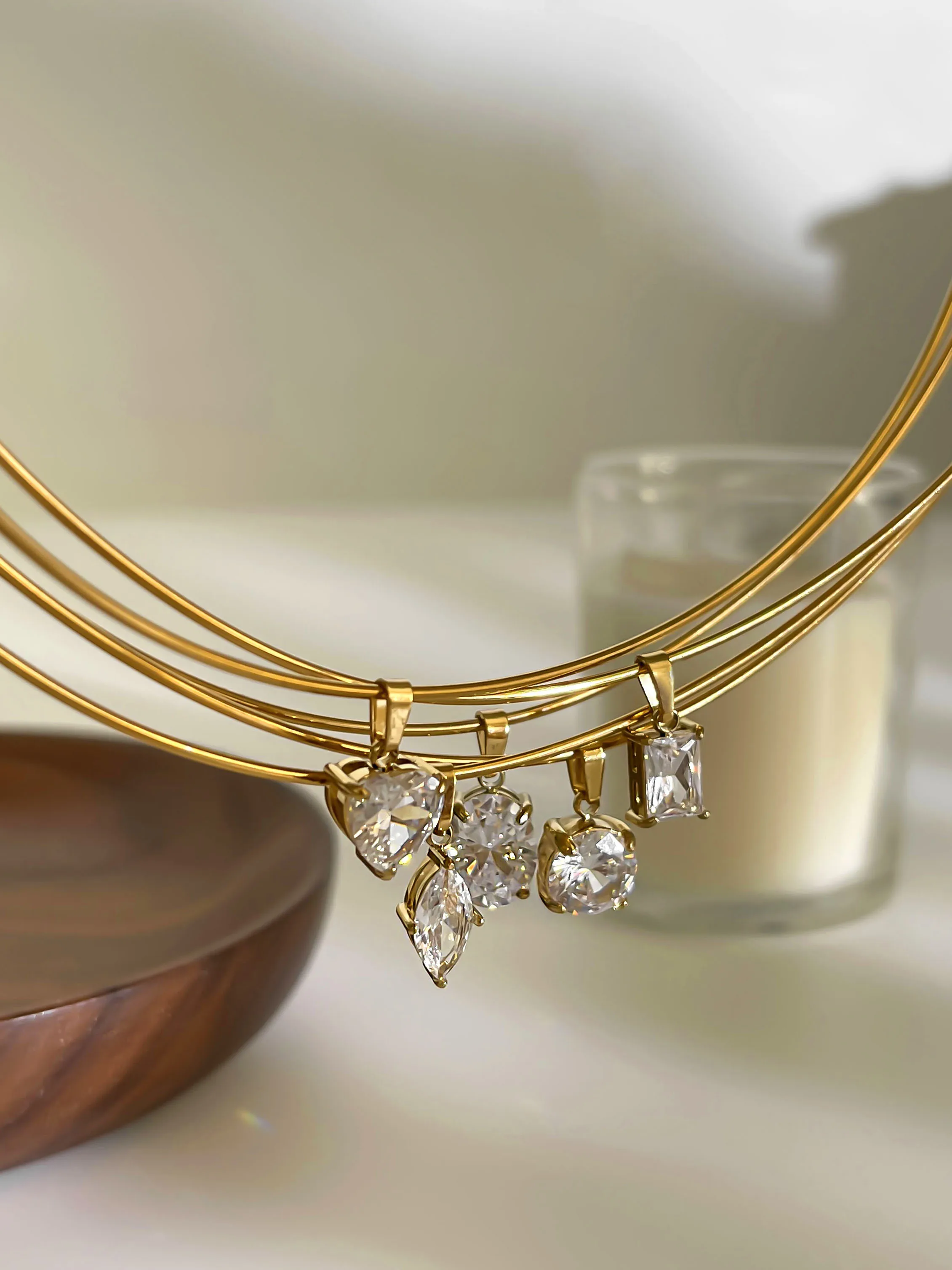 GHIDBK Statement 5 Designs Sparkling AAAA Zircon Pendant Necklace For Women Stainless Steel Choker Necklace Trendy Daily Jewelry