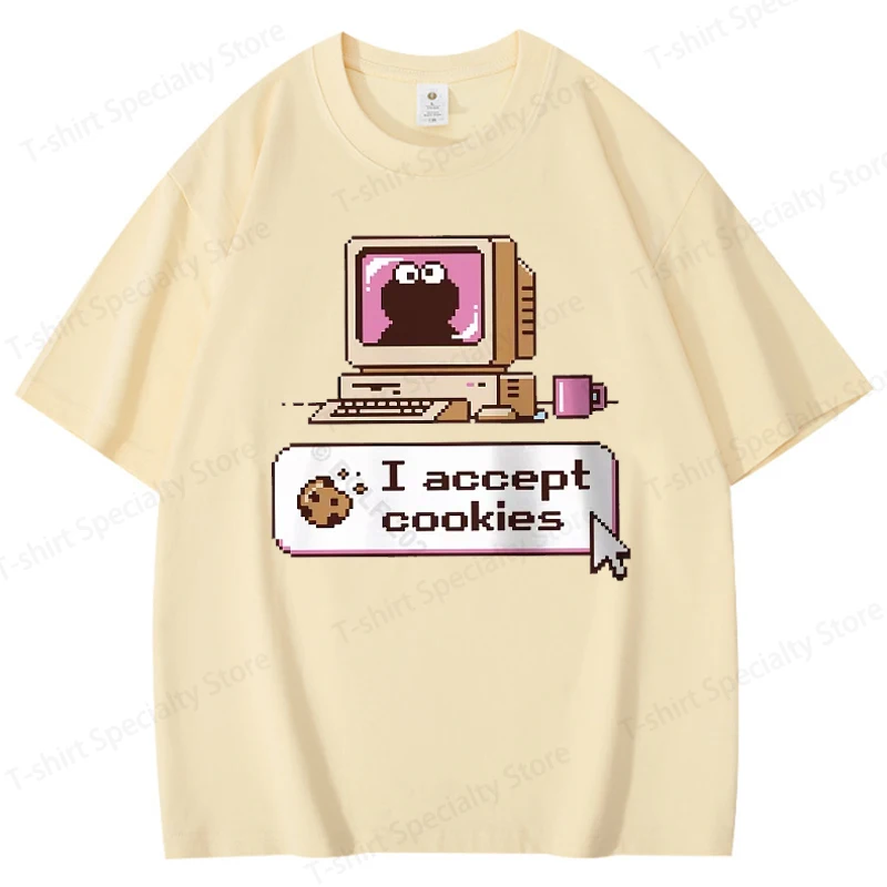 Ich akzeptiere Cookies – Lustiges bedrucktes Herren-T-Shirt aus 100 % Baumwolle, Oversized Retro-Grafik-T-Shirts für Damen, Oberteile, Streetwear – Detail 9