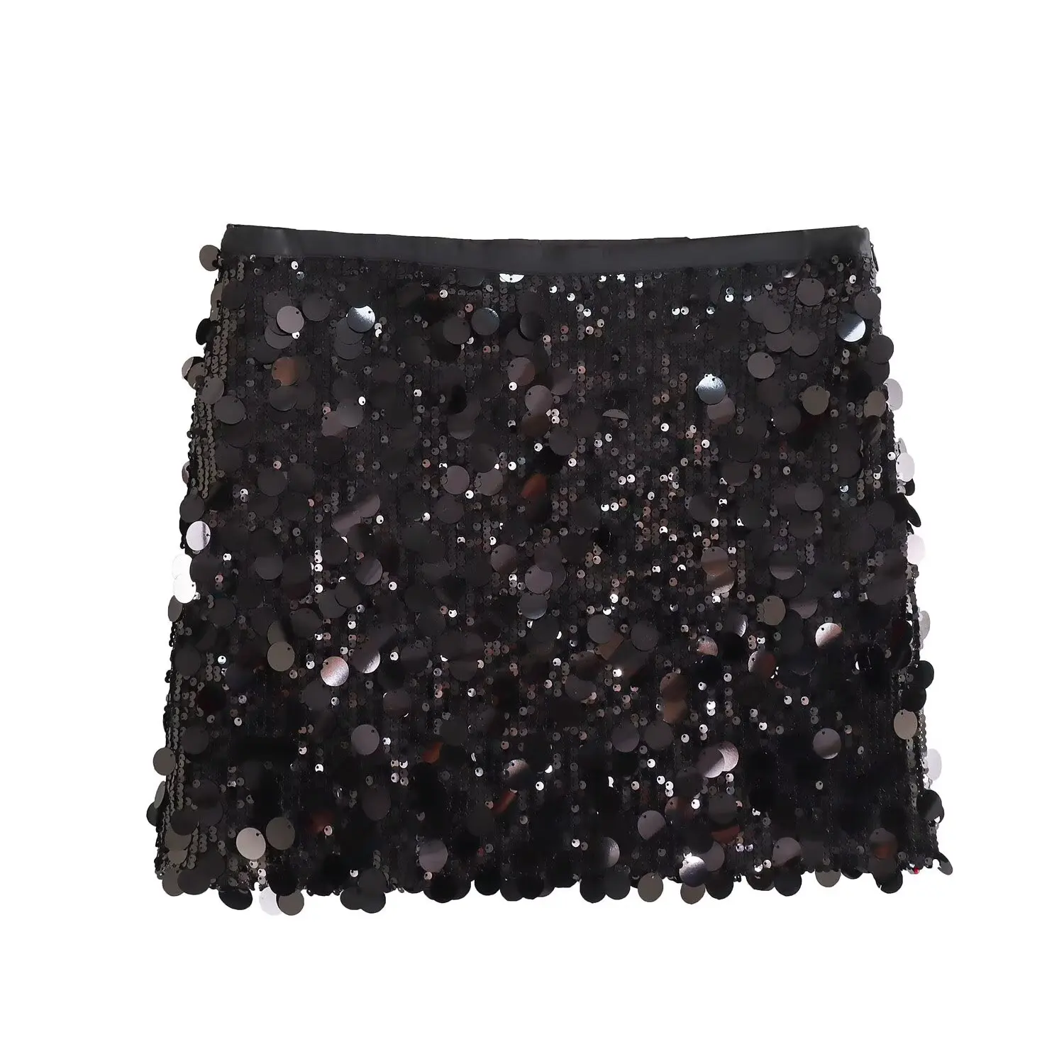 Women Spring Autumn New Chic Mini Skirts Fashion With Sequined Solid Side Zipper Short Skirt Female Vintage High Waist Skirt