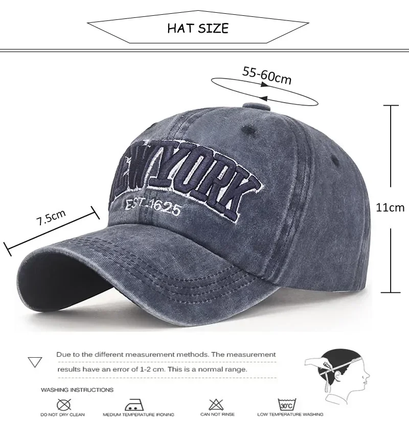 New York gewaschene Baumwolle Baseball mützen für Frauen Männer Retro Brief Stickerei Hysterese nhüte Sonnenblenden Hip Hop Papa Hut Casque tte – Detail 2