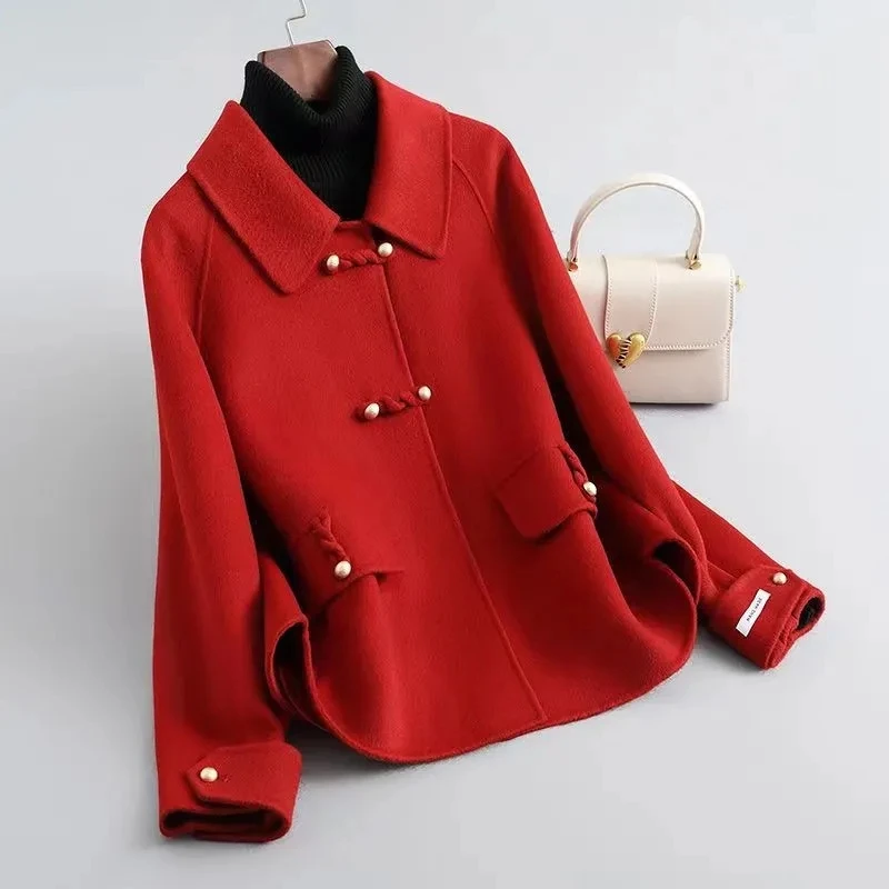 Korean Warm Wool Blend Women Short Chaqueta Elegant Chic Ol Woolen  Fall Winter Overcoat Jacket Office Ladies Classic Jaqueta