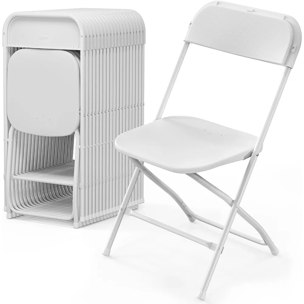 VINGLI 20 Pack White Plastic Folding Chair, Indoor Outdoor Portable Stackable Commercial Seat with Steel Frame 350lb