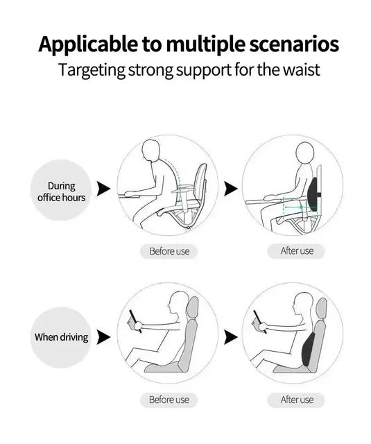 Coussin de dossier lombaire avec mousse à mémoire de forme – Support multi-scènes pour voiture, bureau, chaises de jeu et oreiller anti-douleur post-partum 6
