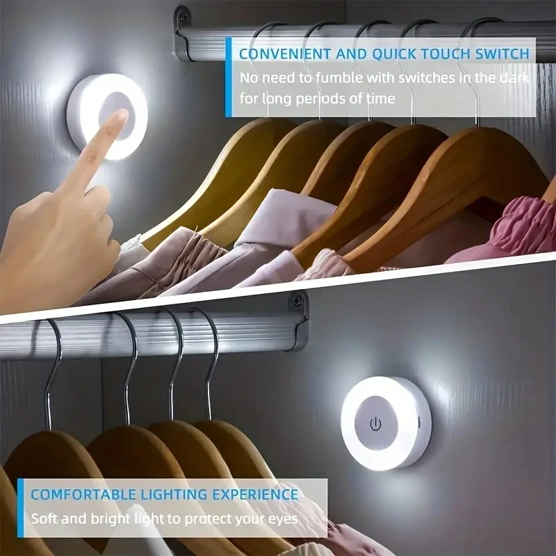 1pc Touch Light Led Tap Light, 3 Colors Adjustable Closet Light, Portable Wireless Under Cabinet Lights, Dimmable Lights For Bed 2