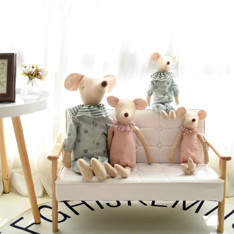Plush Dolls Kids Toy Little and Cute Pink Cotton Bowknot and Green Bowknot Mouse Doll Stuffed Toy