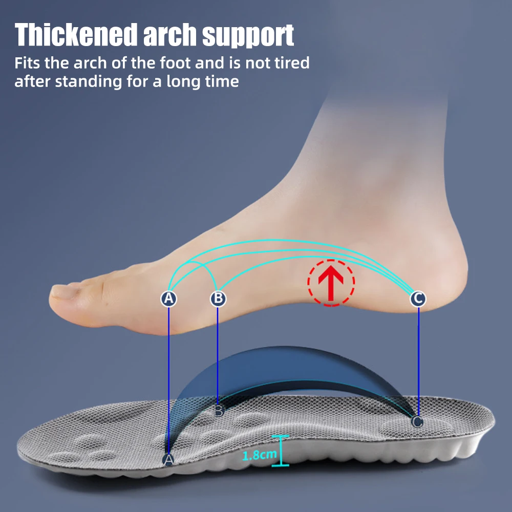 4D Orthopedic Sport Insoles Soft Breathable High-elasticity Shock Absorption Running Shoe Pad For Men Women Latex Massage Insole