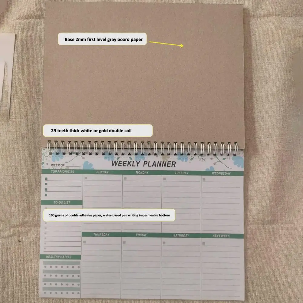 

Ежедневник, органайзер из плотной бумаги, Еженедельный планировщик с двухпроводной обвязкой, эффективный ежедневник, журнал, офисный блокнот