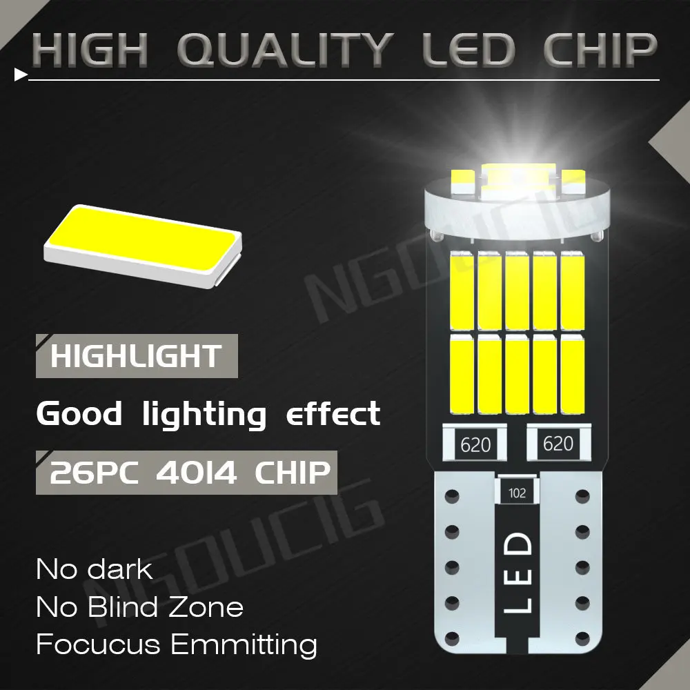 NGOUCIG 1x 26SMD Led T10 WY5W 194 Bulb W5W License Plate Read Interior Trunk Dome Signal Lamp Parking Super Bright Car Light 12V