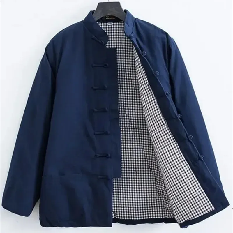 Men Traditional Chinese Retro Tops Women Han Dynasty Hanfu Tang Suit Winter Warm Cotton Jackets Stand Collar Button Kung Fu Coat