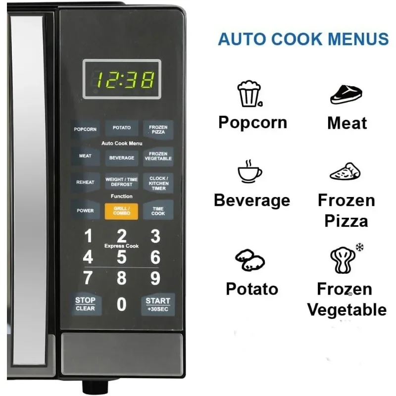 Countertop Microwave Oven,Sleek Mirrored Finish 10 Power Levels, 6 Auto Menus,Glass Turntable and Child Safe Lock,1.1 Cu. Ft 6