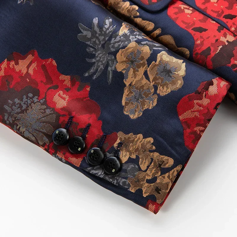 Spring Fall New Men Fashion Designer Dobby Floral One Button Blazer Coat , Man 6xl Host Night Club Jacquard Flower Blazers