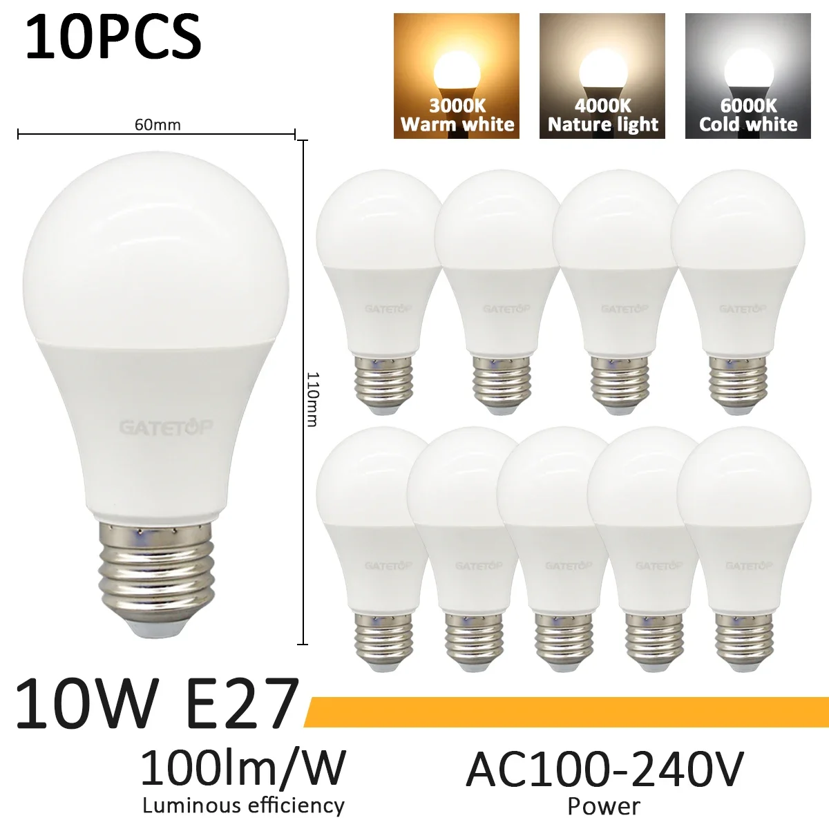 10pcs 10W E27