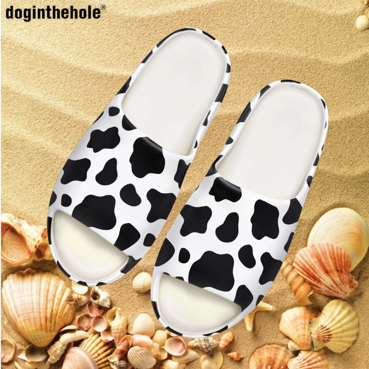 

Doginthehole Summer New Slippers for Women Men Hot Home Coconut Slippers Cute Cow Print Outdoor Beach Non-slip Wading Sandals